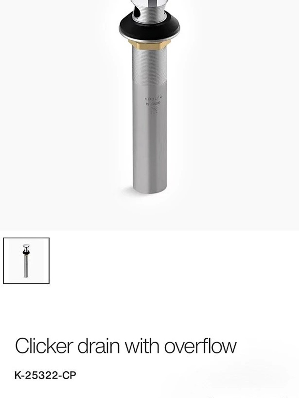 Kohler Clicker drain with overflow Chrome NIB